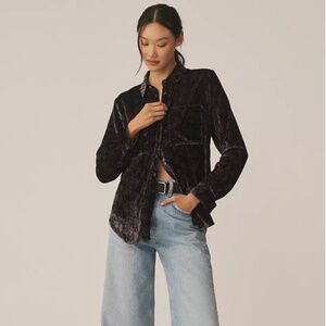 NWT Anthropologie Pilcro Hadley Relaxed Velvet Buttondown Shirt XXSP Petite